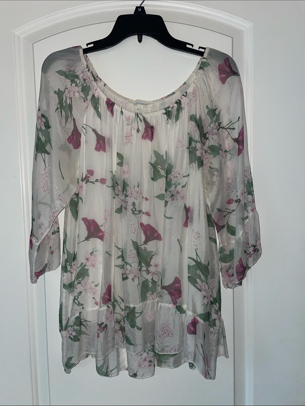 Belle France silk blouse top 3/4 sleeve Sz S